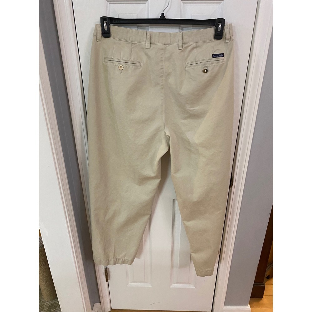 Tommy Hilfiger Chinos Mens 38x32 Tan Pleated Relaxed Fit‎ Cotton Khaki Pants - Picture 9 of 9